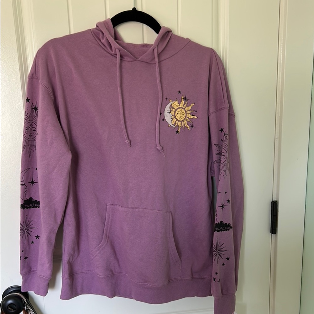 Rebellious One Purple Hoodie with Sun and Moon Design